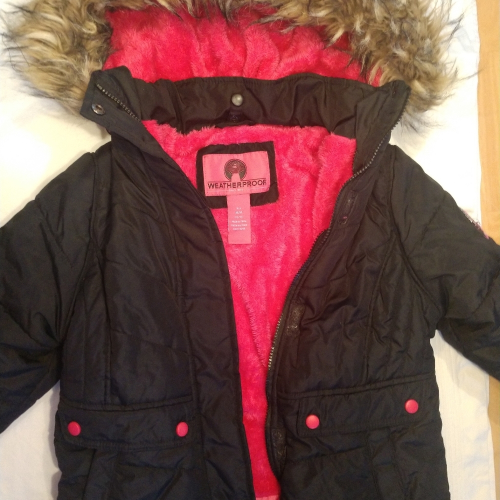 Girls Pink Weatherproof Hooded Faux Fur Parka